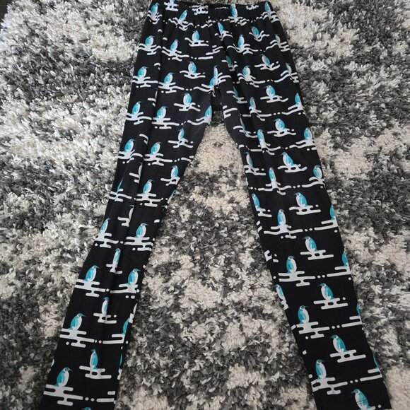 SweetLegs Black Penguin Print Leggings – Size Large - Picture 1 of 3